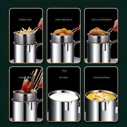 Stainless Steel Deep Fryer with Frying Basket Multifunctional Small Pot Kitchen Specific Frying Chicken and Other Cooking Toolss