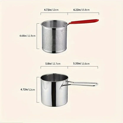 Stainless Steel Deep Fryer with Frying Basket Multifunctional Small Pot Kitchen Specific Frying Chicken and Other Cooking Toolss