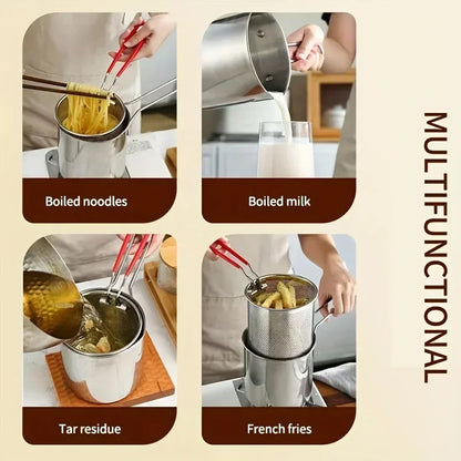 Stainless Steel Deep Fryer with Frying Basket Multifunctional Small Pot Kitchen Specific Frying Chicken and Other Cooking Toolss